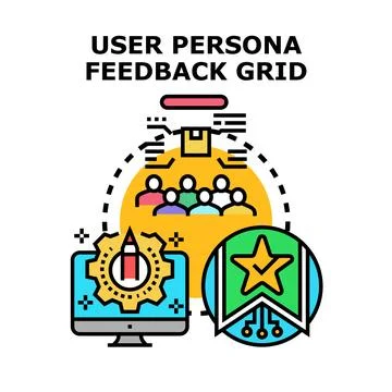 User persona feedback grid generating concept development Illustrazione stock