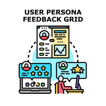 User persona feedback grid presenting customer experience Stockillustratie