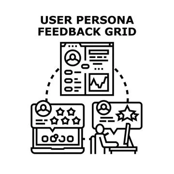 User persona feedback grid presenting customer experience Illustrazione stock