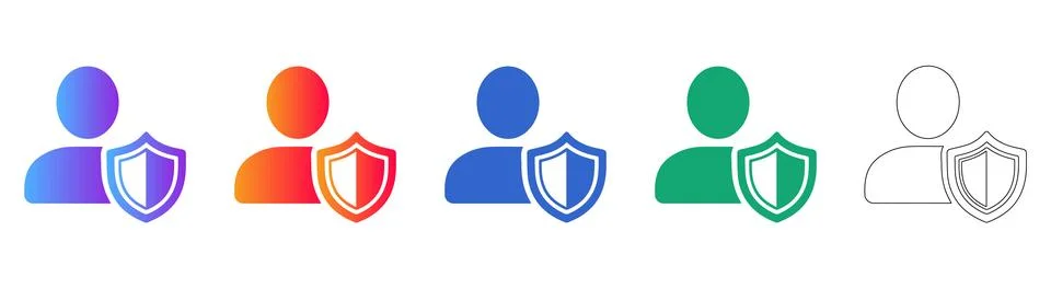 User Personal Data Security Shield Icon Set Stock Illustration
