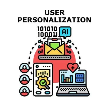 User personalization concept applying digital data analytics Ilustración de archivo