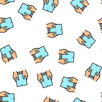User playing on flexible smartphone screen vector seamless pattern Stock Illustration