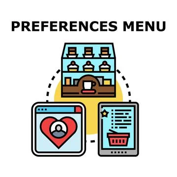 User preferences menu configuring online choices and selections Illustrazione stock
