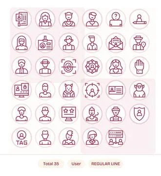 User Premium Vector Bundle with 35 128x128 Pixel Aligned Regular Line Icons Illustrazione stock