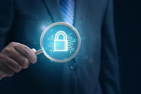 User with privacy security and encryption, Cybersecurity concept Stock Photos