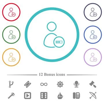 User processing outline flat color icons in circle shape outlines Stock Illustration