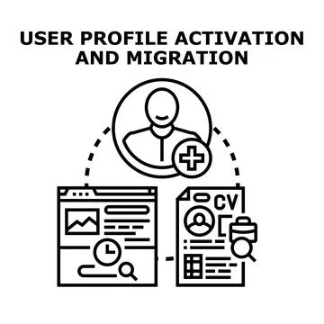 User profile activating and migrating personal data Stock Illustration