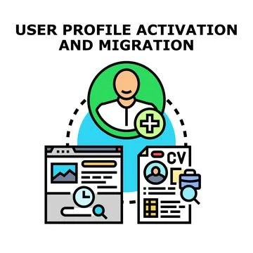 User profile activating and migrating personal data Stock Illustration