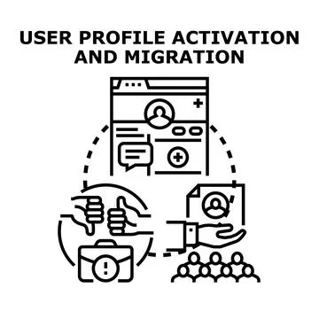 User profile activation and data migration process Stock Illustration
