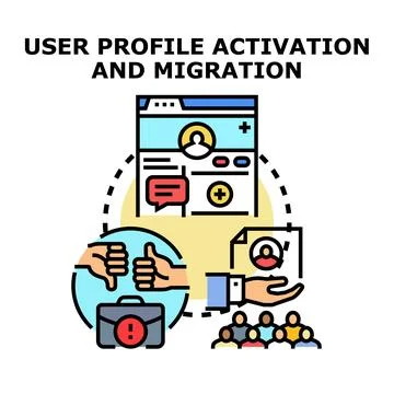 User profile activation and data migration process Stock Illustration