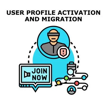 User profile activation and migration process Stock Illustration
