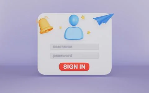 User profile and login form with notification bell icon, Pop up window Stock Illustration