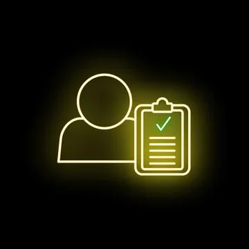 User profile and task completed checklist neon sign Illustrazione stock