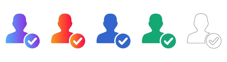 User Profile Approval Icons with Checkmarks Stock Illustration
