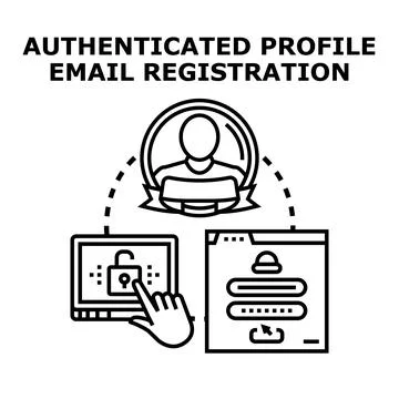 User profile authentication and email registration process Stock Illustration