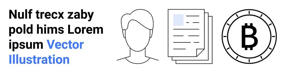 User profile avatar, documents stack, Bitcoin cryptocurrency symbol, and samp 스톡 일러스트