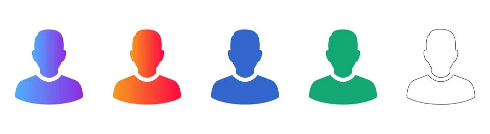 User Profile Avatar Icons in Gradient and Line Art Styles Stock Illustration