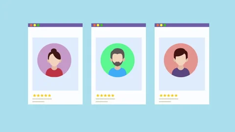 User Profile Cards Review 2d Animation with Alpha Matte Stock Footage 342086727