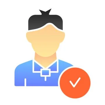 User profile with check flat icon. Man with tick color icons in trendy flat Stock Illustration