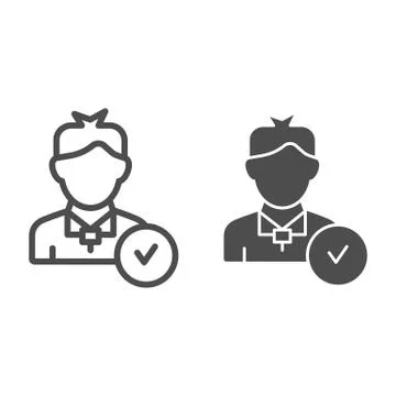 User profile with check line and glyph icon. Man with tick vector illustration Ilustración de archivo