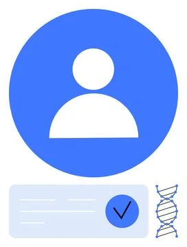 User profile with checkmark, document, and DNA double helix symbol represen.. Illustrazione stock