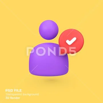 User Profile with Checkmark isolated 3d render icon illustration PSDテンプレート