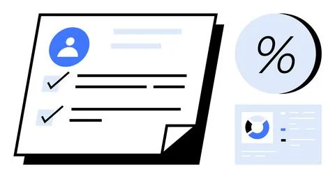 User profile data and analytics elements with checkboxes, pie chart, and pe.. Stock Illustration