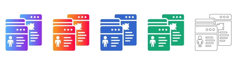 User Profile Data Management Icons Set Illustrazione stock