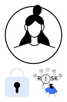 User Profile, Data Security Lock, and Risk Analysis Concept in Modern Design Stockillustratie