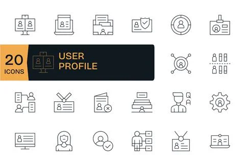 User Profile Design Vector Icons featuring 20 PIXEL Perfect Thin Line Style Stock Illustration