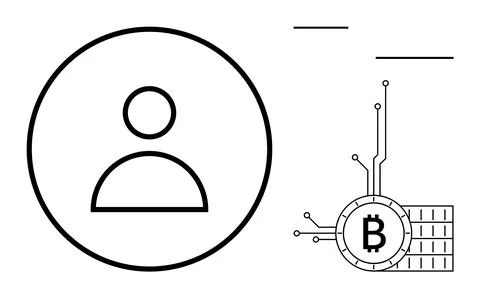 User Profile Icon with Bitcoin Blockchain Technology Elements in Simple Lin.. 스톡 일러스트