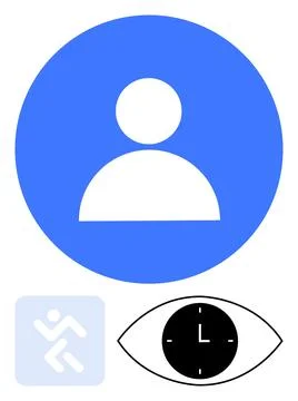 User Profile Icon with Clock Symbol and Abstract Activity Figure Stock Illustration