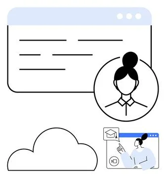 User profile icon, cloud storage outline, virtual class window with instructo Stock Illustration