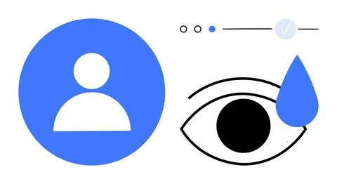 User profile icon, eye with a tear drop, and three interface elements. Ideal  Stock Illustration