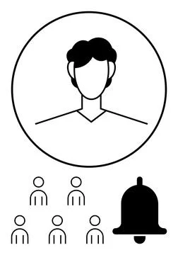 User Profile Icon with Group and Notification Symbols for Social Networking.. Illustrazione stock