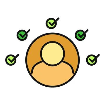 User profile icon surrounded by many green checkmark symbols Illustrazione stock