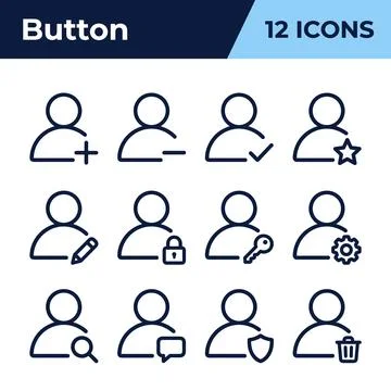 User profile icons set with plus, minus, checkmark, star, pencil, lock, key.. Stock Illustration