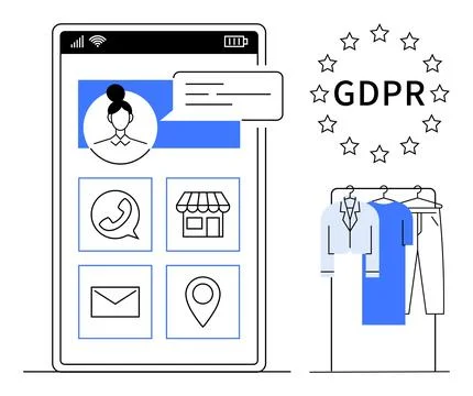User Profile Interface with GDPR Compliance Icons and Retail Elements Stock Illustration