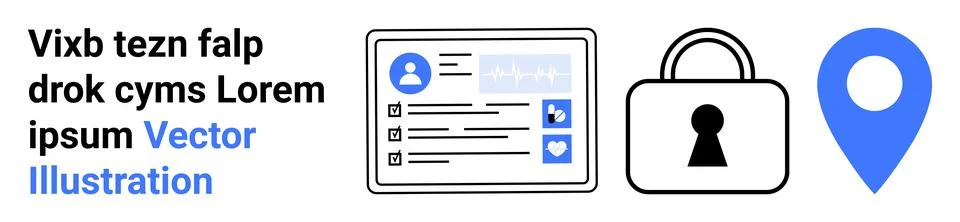 User profile interface with profile picture and details, black lock symbol, b Stock Illustration
