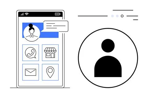 User profile interface on smartphone with communication and navigation icons 스톡 일러스트