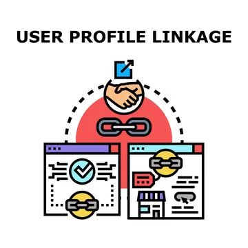 User profile linkage connecting data across web platforms Illustrazione stock