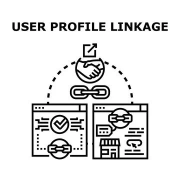 User profile linkage connecting data across web platforms Stock Illustration