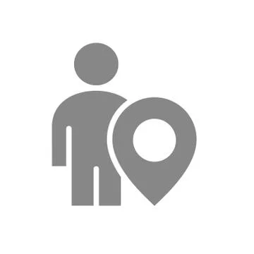 User profile with location mark gray icon. Human navigation, direction symbol Stock Illustration
