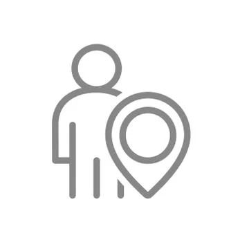 User profile with location mark line icon. Human navigation, direction symbol Stock Illustration