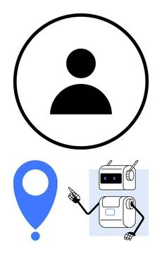 User Profile, Location Pin, and Robot Assistant Concept for Modern Apps and.. Ilustración de archivo