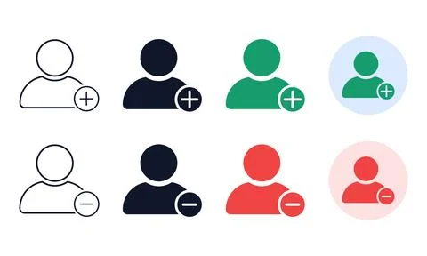 User profile management icons featuring add and remove action symbols in li.. 스톡 일러스트