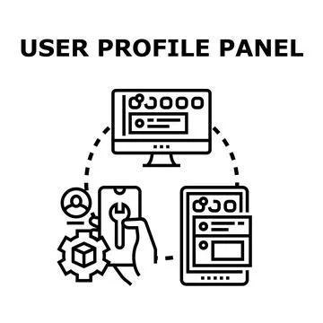 User profile panel developing and managing across devices Stock Illustration