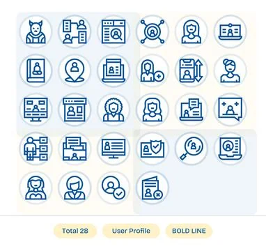User Profile Premium Vector Bundle with 28 64x64 Detail Enhanced Bold Line .. Stock Illustration