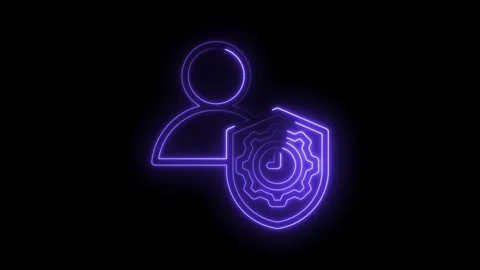 User profile protection with glowing neon cyber security gear and shield te.. Stock Footage 346008565