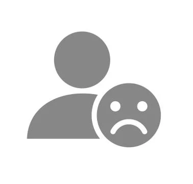 User profile with sad face grey icon. Sad rating, dislike, feedback symbol Stock Illustration